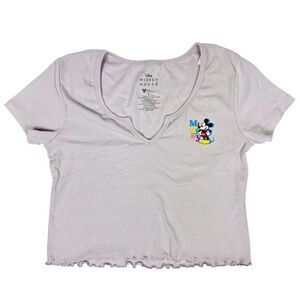 Disney Women’s Tee Short Sleeve Cropped Mickey Sz L‎ Dusty Rose New Park Wear
